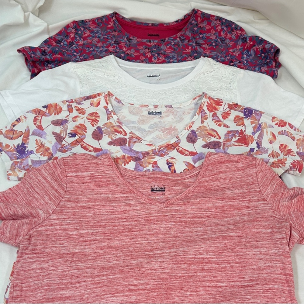 Basic Editions Lot of 4 Women's Short Sleeve Tops - Size Large